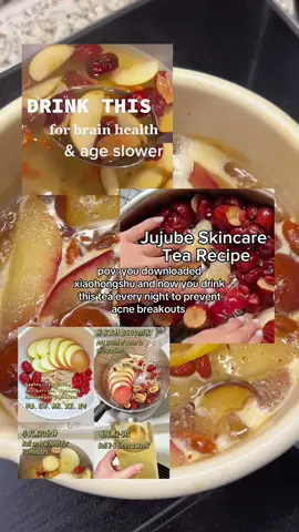 this tea has sooo many benefits! 🫖 if you drink this regularly it can  -improve your skin health  -support your digestion  -boost immunity  -balance your hormones  the main star of this tea is jujube, also called chinese date. in traditional chinese medicine (TCM) jujube is considered a very nourishing fruit that helps strengthen the blood, support digestion and calm the mind.  have you tried this tea yet? 💕 #xiaohongshu #rednote #小红书 #chinesetea #clearskintips 