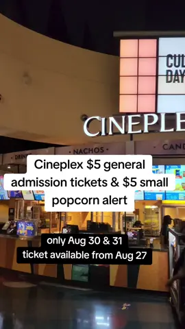 Cineplex $5 admission tickets deal happening now #toronto #ontario #canada #movielovers #cineplex 