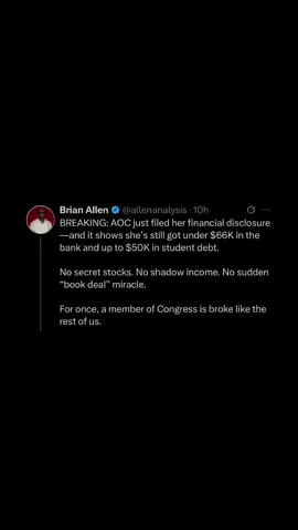 he said that’s cap your honor #maga #trump #grok #aoc #donaldtrump  Cross fact-check from ChatGPT: ✅ BrianAllen: Correct that AOC’s 2025 disclosure shows <$66K in personal assets and up to $50K in student debt, with no stock holdings or outside income reported 【FEC†source】. ✅ TimOConnor: True that AOC’s campaign holds millions—her committee reported ~$9.8M cash on hand as of June 30, 2025 【FEC filings†source】. ✅ grok: Accurate—campaign funds are legally distinct from personal finances and can’t be used for personal expenses; AOC’s committee indeed reported ~$9.8M 【FEC†source】. ⚠️ TimOConnor: Campaign funds can’t legally be funneled to sham businesses; they may only pay family/friends for legitimate services at fair market value, and FEC dismissed a 2019 complaint against AOC 【FEC†source】. ✅ grok: Supported—federal law (52 U.S.C. §30114) prohibits campaign funds for personal use; exceptions exist only for campaign-related expenses like security/legal fees 【FEC†source】. ❌ TimOConnor: Incorrect—while some politicians have been caught misusing funds, federal law explicitly bans personal use (like student debt); violations face FEC penalties, so it is not allowed “even if complicated” 【FEC†source】. ✅ grok: Accurate—FEC records show no violations in past complaints, and campaign funds remain legally separate from personal finances 【FEC†source】. :^)