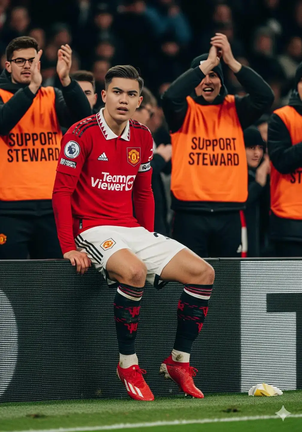 yang mau di editkan foto seperti ini DM aja ya, harga murah kok 🍻. #ai #prompt #chatgpt #gemini #grok . . prompt : An Indonesian soccer player, around 25 years old, with fair skin and a stylish, neat black haircut, wearing a red and black Manchester United soccer team uniform with the sponsor logo 