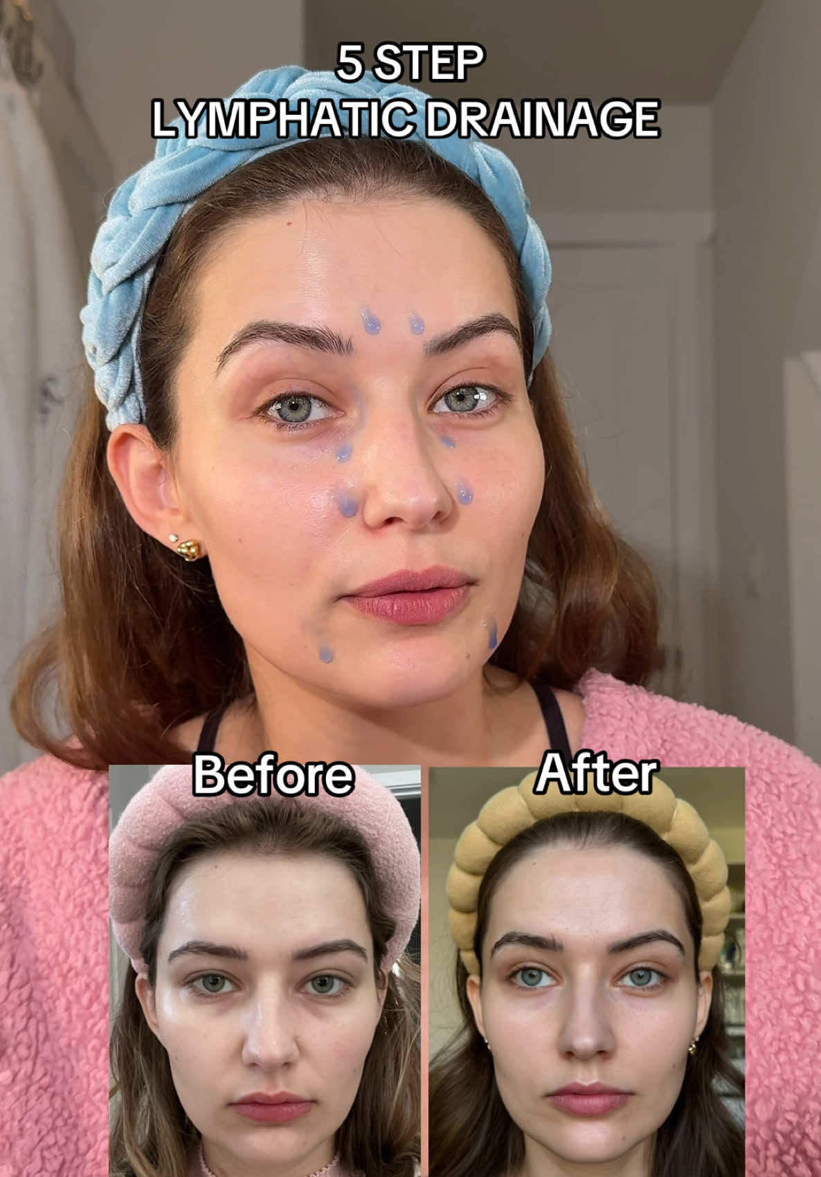 lazy girl approved, my easy 5 step lymphatic drainage face routine takes less than 5 minutes and really helps depuff the face! #lymphaticdrainagemassage #facialmassage #depuffwithme 