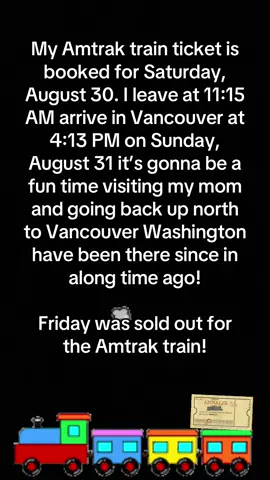 So Friday Amtrak tickets were sold out so I booked my train for Saturday at 11:15 AM will be arriving Sunday, August 31 so can’t wait to be on the train! #trainbooked #cantwait #trainride #BookTok #fyp 