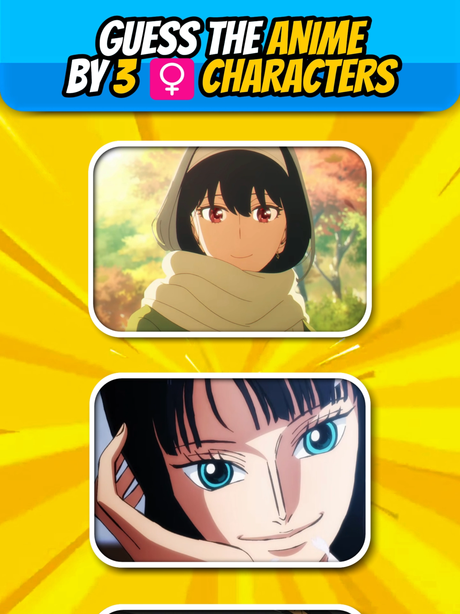 Part 3 | Anime Quiz 🧠- Guess The Anime By Female Characters ♀️🐦‍🔥 #anime #animequiz #quiz #animecharacters #animetrivia #animeguess #animefyp #fyp #guesstheanime #guessanime #animechallenge #otaku#otakuquiz