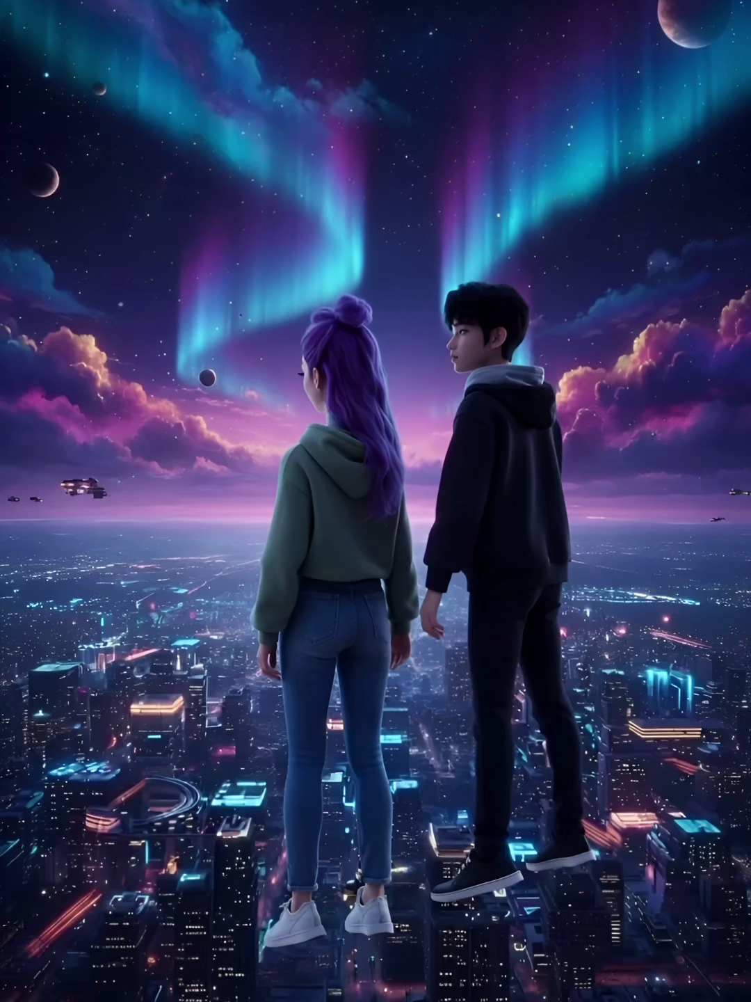 Kpop demon hunters Jinu and Rumi above the city night wallpaper | Free #kpopdemonhunters #kpop #FYP #edit #Huntrix #netflix #react #reaction #sajaboys #Golden #zoey #mira #RUMI #jinu #baby #romance #mystery #LiveWallpaper #youridol #wallpaper