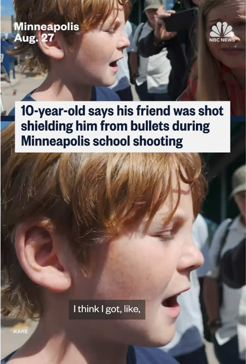 Weston Halsne, a fifth grade student at Annunciation Catholic School in #Minneapolis, says his friend Victor was shot while lying on top of him during the shooting at their morning Mass. Victor was taken to the hospital, but Weston believes that 