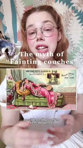 do you know of any other victorian myths that could be disproven by asking a couple- fairly obvious questions? i loved researching this! i’ve had people ask me about fainting couches before- and had no good answer but, as soon i looked into it, it seemed so obvious? why it the world would there be a couch specifically for fainting? that makes no sense at all! #faintingcouch #victorianera #myth #corset #fashionhistory 
