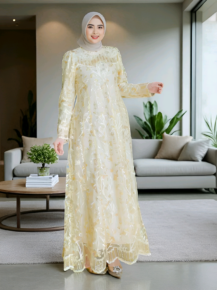 RAISHA-Adiba Gaun Kondangan Mewah, Dress Pesta Bahan Full Tile Bordir Brokat Depan Belakang #gaun #gamis #dress #gamiskondangan #cewekootdan 