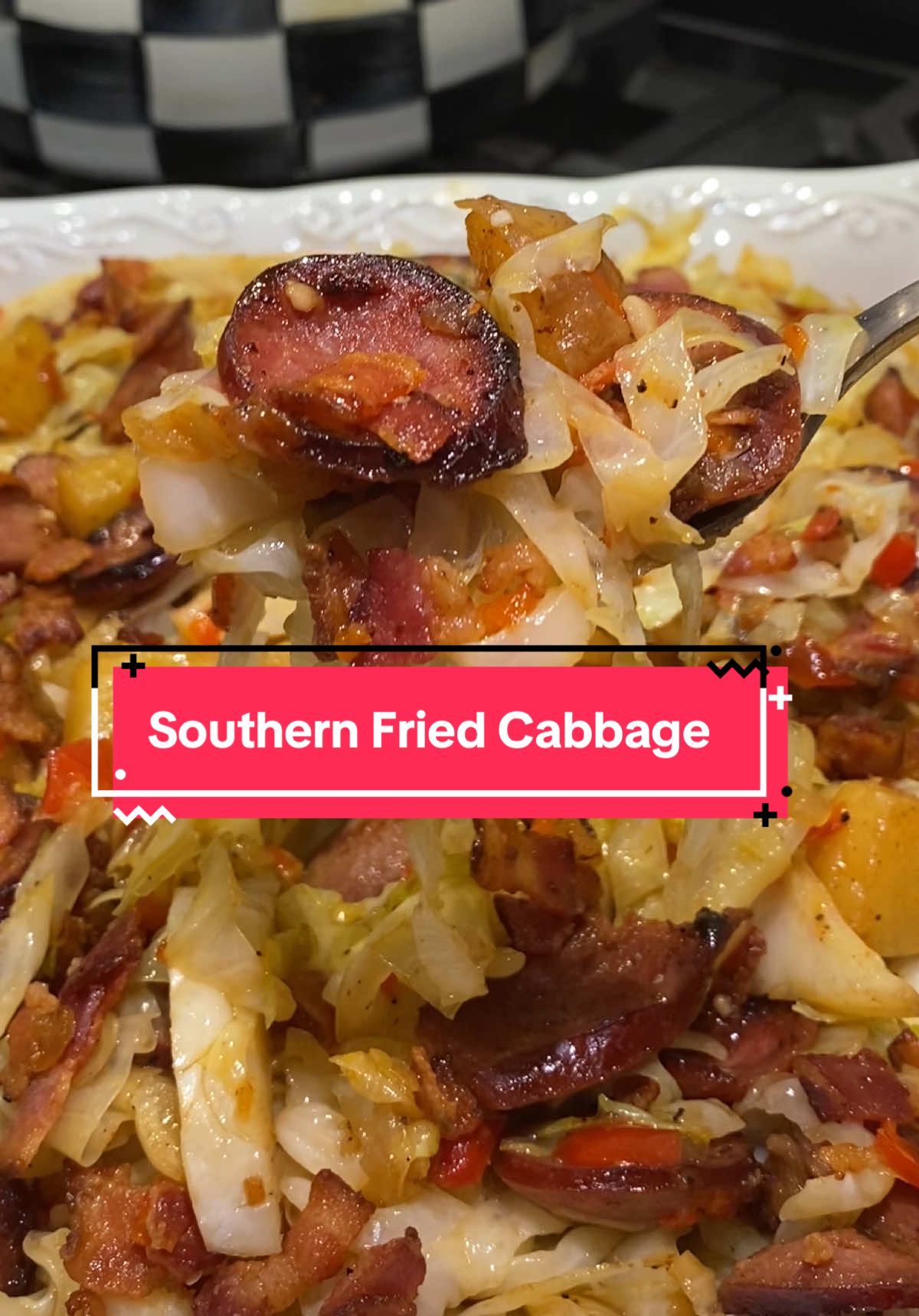Southern Fried Cabbage 🥬  Ingredients: 12oz Bacon, 1 lb. Kielbasa, 3 Cups Diced Potatoes, 2 Diced Red Peppers, 1 diced onion, 2 tbsp Slap ya mama seasoning, 1 tsp Salt & Pepper,  2 tbsp minced garlic, 1 head thin sliced Cabbage #southernfriedcabbage #friedcabbage #cabbagerecipe #cabbageskilletrecipe #onepotmeals 