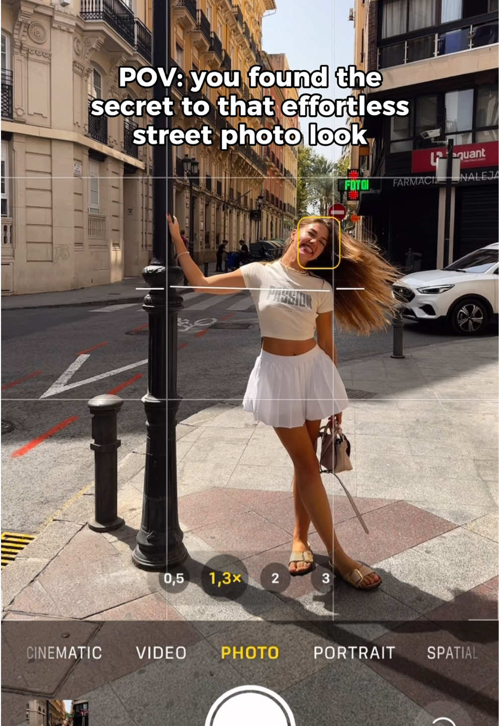 THE SECRET TO PERFECT STREET PHOTOS 🤫👇 1. Yes, no matter how silly it looks, the secret is repeating the same movement over and over 😂 (swaying from side to side, especially swinging your hair ) 2. Spam the shutter button (or use burst mode) — one of those shots will be the one 📸 3. Show real emotions — the process is funny, it makes you laugh, and those natural smiles always look amazing in photos ✨ Follow @alinamuchlove for more tips & tricks for your photos and videos 🩵
