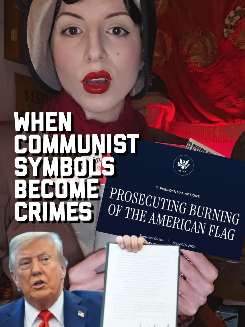 On August 25, 2025, the president signed an executive order to criminalize flag-burning. 🇺🇸🔥 If that feels extreme, remember that in the 1930s–50s, people were arrested for wearing a red pin, carrying a Communist Party card, or even owning the wrong pamphlet. Communist symbols were once treated as crimes. #news #History #politics #communism  #redscare 
