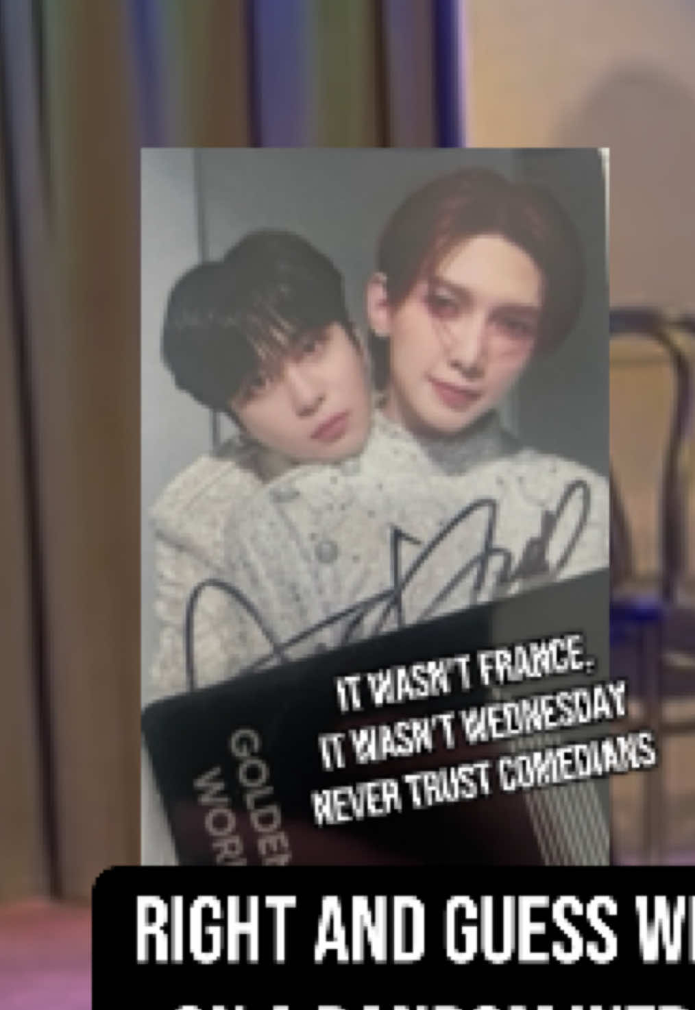 I explained kpop photocards at an open mic so you don’t have to - you’re welcome.  (For reference the jongsang photocard was Barcelona before the Will to Power tour in Spain)  #standupcomedy #photocards #kpop #standupcomedian #ateez