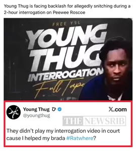 Young Thug is facing backlash for allegedly snitching during a 2-hour interrogation on Peewee Roscoe #youngthug #rapper #hiphop #lawandorder #hiphopculture 