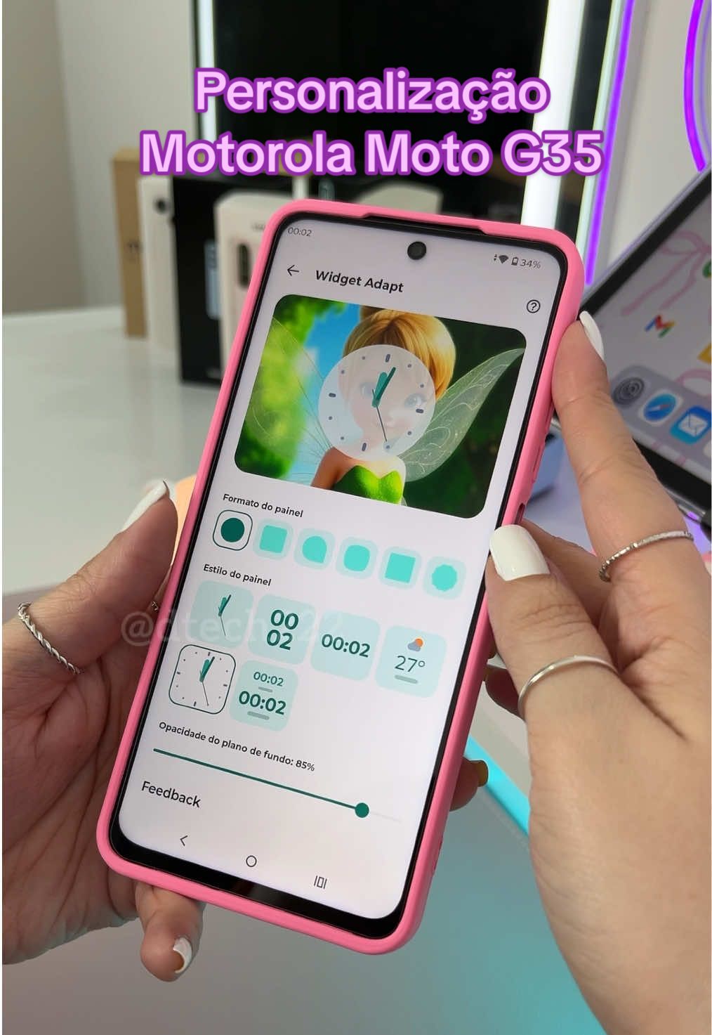 Sininho chegou no meu Moto G35! 🧚✨🎀 #motorola #motog35 #personalizacao #sininho #Tech 