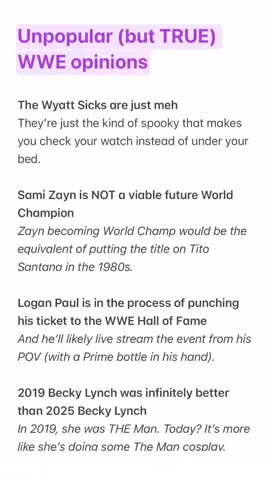 WWE fans love to debate, but some takes are so controversial they almost sound blasphemous — until you really think about them. In this video, we’re diving into unpopular but true WWE opinions that challenge the mainstream narrative: 2019 Becky Lynch was miles ahead of 2025 Becky Lynch – What happened to “The Man” who took over the wrestling world? Tiffany Stratton isn’t as good as everyone says – Is the hype outweighing the in-ring work? Sami Zayn is not a future world champion – As good as he is, he's slotted where he deserves to be. Logan Paul is already a future WWE Hall of Famer – Like it or not, his crossover appeal is undeniable. Grayson Waller is being wildly underutilized – Could WWE be sleeping on one of its best all-around performers? The Wyatt Sicks are just… meh – Are fans forcing themselves to like this faction because of the Bray Wyatt connection? If you’re tired of surface-level WWE discussions and want real talk about today’s wrestling landscape, hit that like button, follow, and join the debate in the comments below! #wrestling #WrestleMania #SummerSlam #loganpaul #WWE 