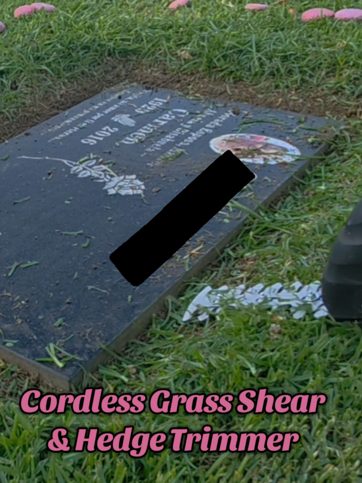 Keeping loved ones resting places neat is easier with this cordless grass shear + hedge trimmer 🌿  #CordlessTrimmer #GravesiteCare #DIYTools 