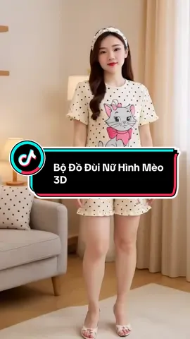 Bộ Đồ Đùi Nữ Hình Mèo 3D #dobomacnha #thoitrangnu #xuhuong 