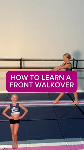 🩷HOW TO LEARN A FRONT WALKOVER🩷   💎Handstand at the wall to build the proper strength   💎Bridge and Bridge Development  -Pushing into the Shoulders for a Strong Bridge    💎Kick to Curved Handstand at the Wall  -This teaches you to have control into handstand    💎Handstand to Bridge on Stack  -This teaches control developing into limber   💎Handstand to Bridge   -Light and controlled  -Soft landing   -Feet parallel -Hips high to the sky when landing -Knees tracking over toes  -Eyes to hands  💎Train Bridge Recover  Bridge with Transfer of Weight  -Push hips forward over feet   💎Bridge walk up the wall  -Push arms straight and hips over feet   💎Kneeling Half Bridge  -Trains keeping the hips forward     💎Handstand to Bridge & Recover  -Opportunity to refine your technique at this phase -Parallel Legs, Parallel Feet -Hips Transfering Over Base -Strong arms by ears,  -Head stays back last to recover    💎Front Limber -Light and fluid  -Controlled and smooth  -Good timing and patterning of transitions -Parallel Alignment -Natural Curve of the Spine   💎Kick to Wall In Split -Do this to practice keeping hips square    💎Front Kick Over end in Tendu  -Pull up and control the landing to tendu   💎Front Kick Over To Developpe   -Control and hold this landing position to build strength    💎Train the Recovery on One Leg -Walk down the wall to bridge and back up on one leg   👑💎💎Front Walkover💎💎👑 Love progressions? We love the @acrobaticarts syllabus, you can learn more about progressions with their syllabus and our mats will help you track alignment throughout your progress.   #frontwalkover #frontwalkovertutorial 