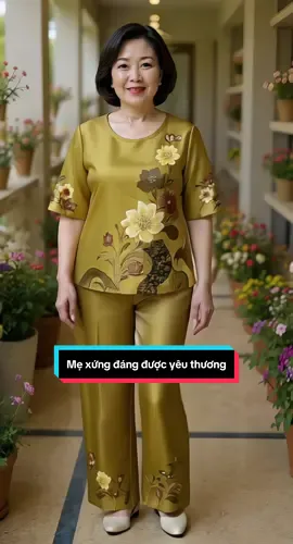 Bộ lụa hoa in trung tuổi nữ mặc nhà sang trọng #bodotrungnien #dobotrungnien #quatangme #dobotrungnien #hoale4mua 