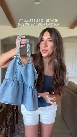HOW ARE THESE ONLY $15.50!  such good quality denim i am SHOOK! perfect for summer and also would be the perfect tank with. chunky cardigan thrown over for fall!  comes in multiple washes!  🔗 IN MY WALMART STFNT #walmartcreator #walmarthaul #walmartstyle #walmartfashion #walmarttryon  walmart haul | walmart fashion | walmart finds | walmart try on | affordable fashion | denim clothing @Walmart  