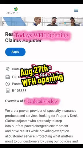 Remote Job Opportunity  Residential property desk adjuster- Assurant #jobsearch #wfhjobs #remotework #jobhunting #hiringnow 