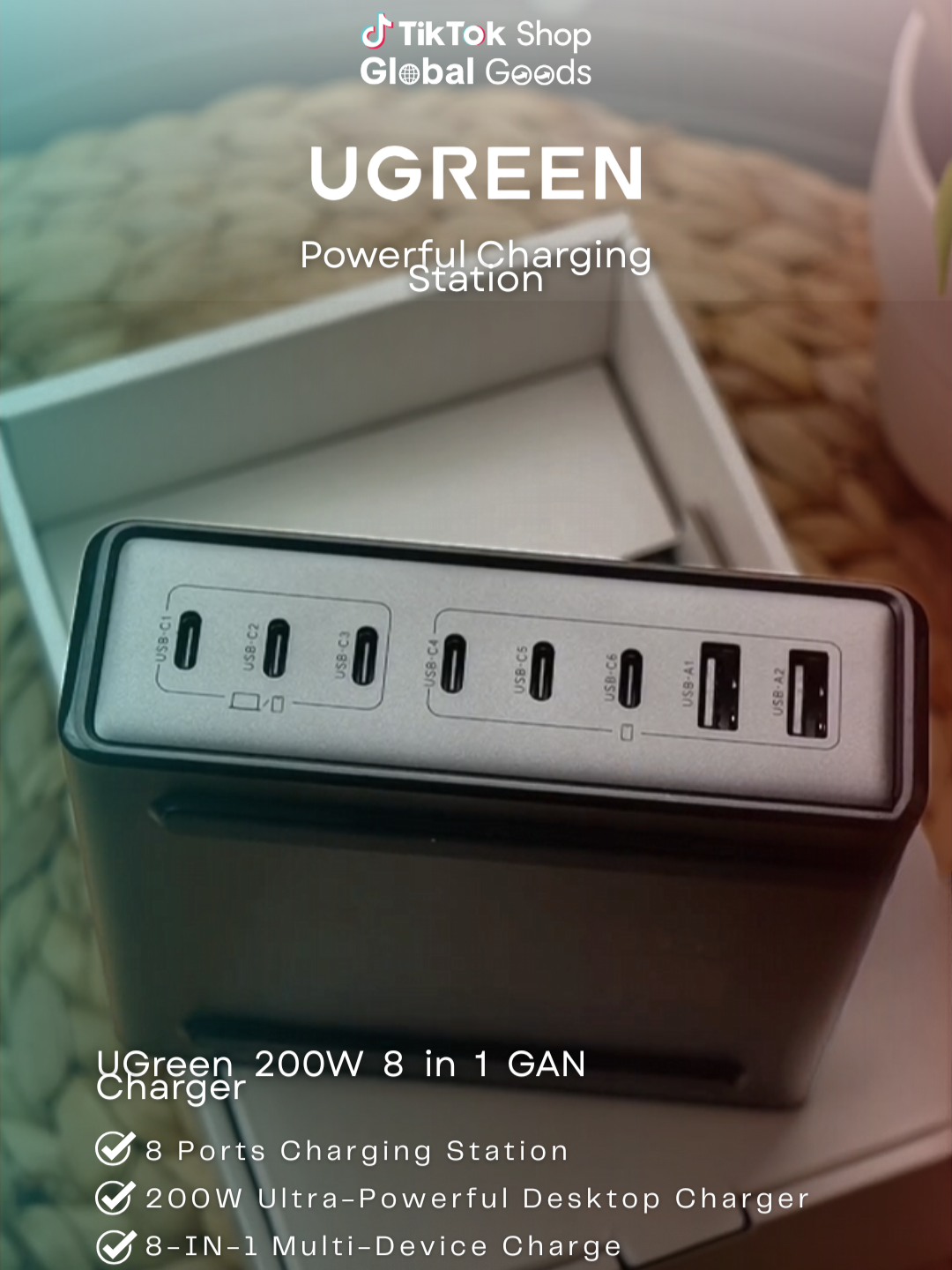 No more fighting over outlets—this 200W beast powers up 8 devices at once 🔋💻📱✨ #TechTok #ChargerHack #DeskSetup #UGREEN #GaNCharger #WorkFromHomeEssentials #StayPowered