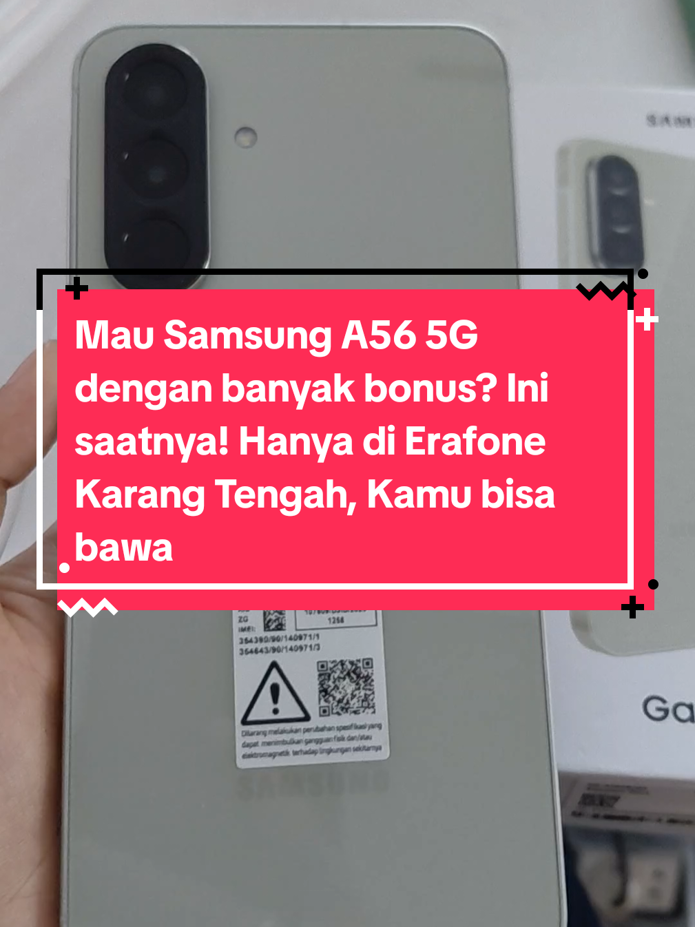 Mau Samsung A56 5G dengan banyak bonus? Ini saatnya! Hanya di Erafone Karang Tengah, Kamu bisa bawa pulang A56 5G dengan potongan harga 500rb. Gratis adapter 25W dan nikmati internetan tanpa batas dengan bonus kuota Telkomsel 53GB/bulan selama 3 bulan, cukup tambah 333rb. Cek sekarang! S&K berlaku. #erafonekarangtengahcianjur #samsunga56 #samsungindonesia #cianjur #erafone 
