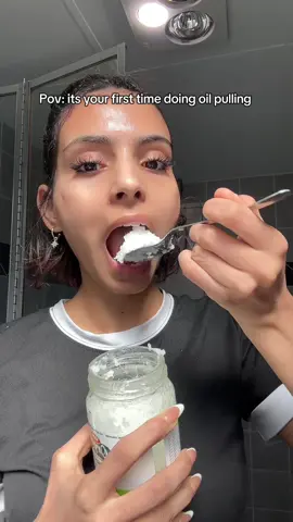 Trying oil pulling for the first time 😭 #fyp #healthylifestyle #oilpulling #oilpullingforteeth 