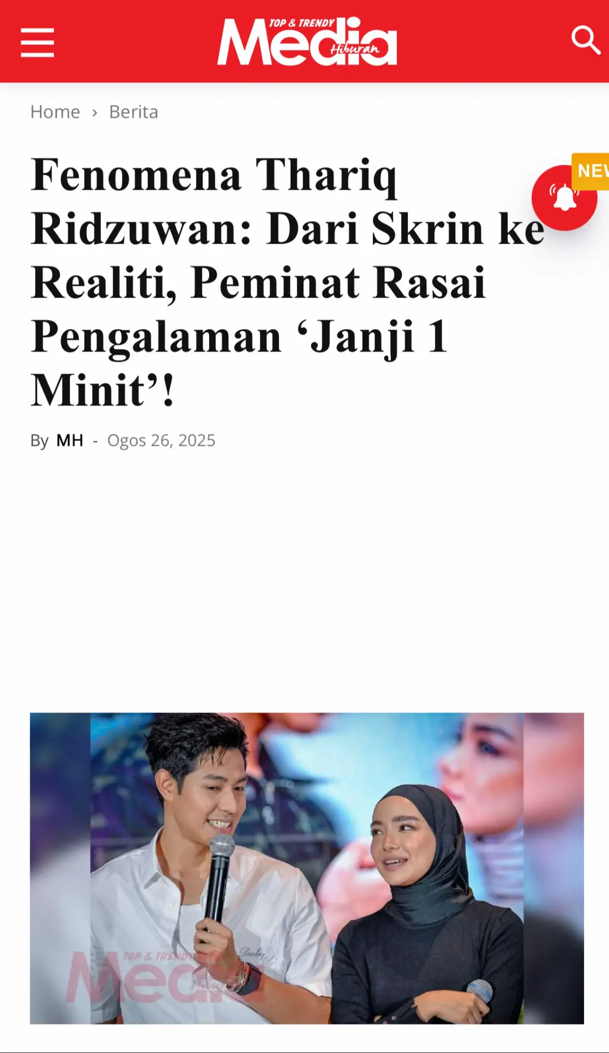 Drama sensasi Thariq Ridzuwan: His Treasure bukan sekadar mencuri perhatian dengan jalan cerita penuh emosi serta lakonan mantap barisan pelakon, malah turut membawa dimensi baharu untuk peminat. Diterajui oleh Meerqeen, Qasrina Karim, Evertt Gomes, Noki K-Clique, Afiq Hamidon dan ramai lagi, drama ini telah mencetuskan fenomena besar hingga mencecah lebih 1 bilion tontonan di aplikasi TikTok. Sebagai tanda penghargaan, Astro memperkenalkan pengalaman unik menerusi Janji 1 Minit di acara Hello Inilah KITA pada 23 Ogos lalu di Pavilion Kuala Lumpur. #MHnews #MediaHiburan 