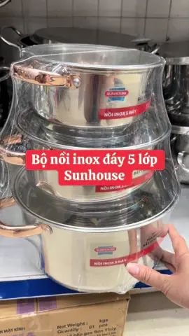 Bộ nồi inox 5 đáy Sunhouse.Dùng cho mọi loại bếp#videoviral #xuhuong #sunhouse #fyp 