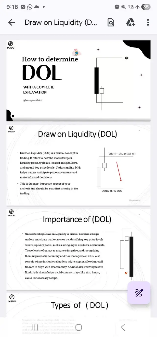 #creatorsearchinsights  📖 Want to Learn Draw on Liquidity (DOL) ✅ How to determine Draw on Liquidity ✅ Importance of DOL in trading ✅ Types of DOL ✅ Orderflow concepts ✅ Candle range (High & Low) ✅ Key levels & CRT #DrawOnLiquidity #SmartMoneyConcepts #ICT #OrderFlow 