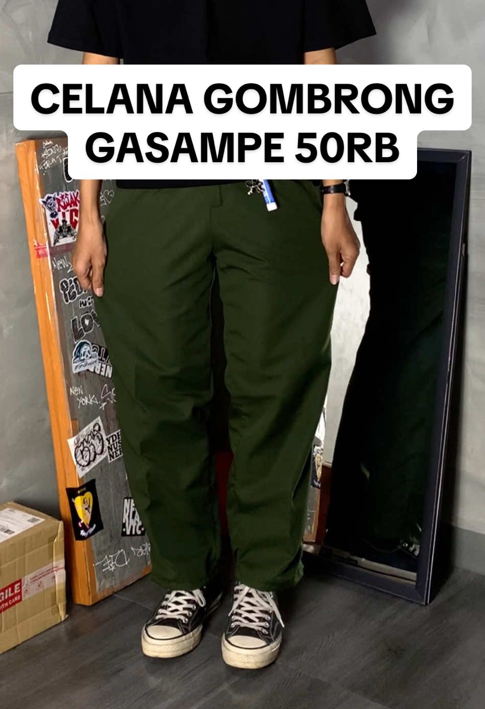 Celana gombrong Loosepants gasampe 50ribu. Gas di keranjang kuning #celanagombrong #loosepants #chinos #celanachinos #rekomendasioutfit 