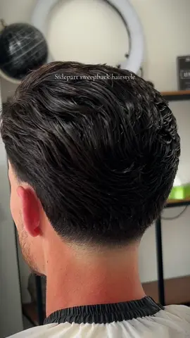 Is this the smartest sweepback hairstyle? 💇‍♂️ #taperfade #sweepback #oldmoneyhair #barber #hairstyle 