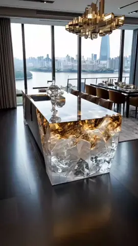 Does this elegant island table live up to the spacious charm of a grand residence?
 #luxurylifestyle #kitchenisland #interiordesign #homeaesthetics #modernhome 