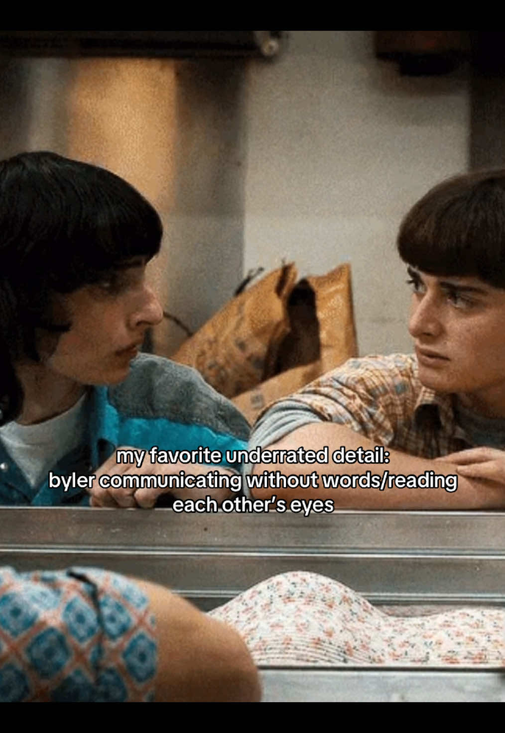 I feel like ppl don’t talk abt this detail much compared to Mike’s lip looks, it’s so cute that they’re able to understand and communicate with just their eyes. Their relationship is very show don’t tell as well, which is why I feel like a lot of ppl don’t pick up on byler #byler  #strangerthings #willbyers #mikewheeler  