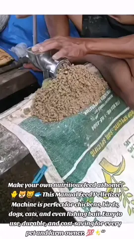 Make your own nutritious feed at home! 🐥🐶🐱🐟 This Manual Feed Pelletizer Machine is perfect for chickens, birds, dogs, cats, and even fishing bait. Easy to use, durable, and cost-saving for every pet and farm owner. 💯✨ #FeedPelletMachine #DIYAnimalFeed #ChickenFeed #DogFeed #CatFeed 