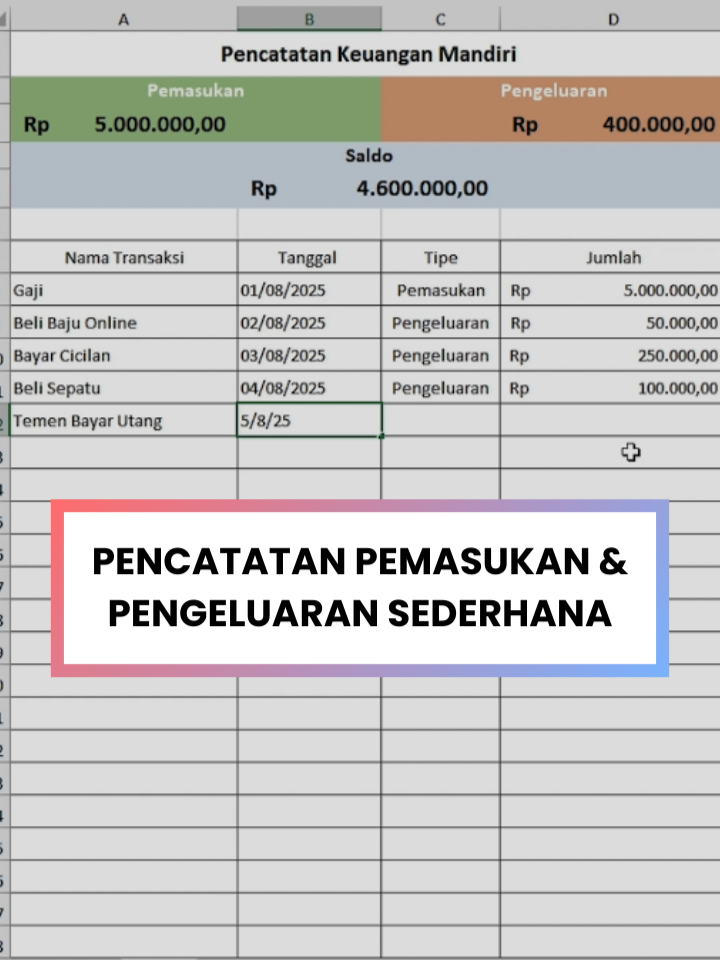 Membuat Pencatatan Pemasukan dan Pengeluaran Sederhana di Excel #excel #exceltips