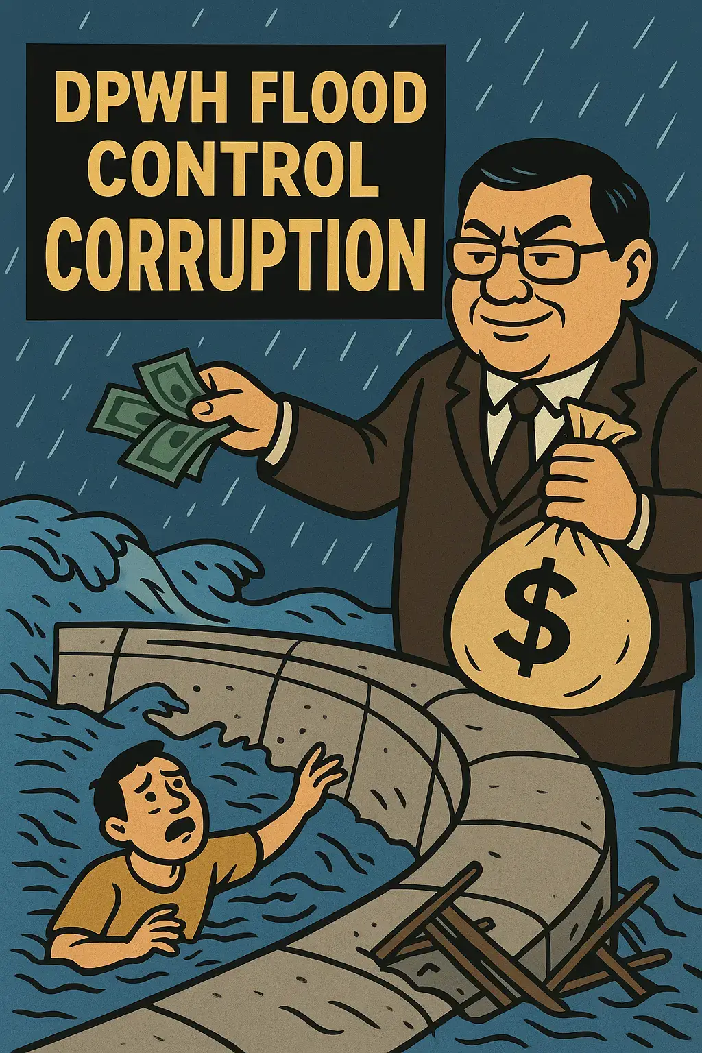 “Defending Pockets” means that corrupt officials care more about filling their own wallets than protecting the people. Instead of using taxpayers’ money for real flood control projects, they steal it through overpriced deals, fake projects, or weak, substandard construction. “While Humans Drown” shows the sad reality that ordinary Filipinos are the ones who suffer. Families lose their homes, belongings, and even loved ones in floods, not because the government has no money, but because that money was stolen or wasted. In short: floods are natural, but the disaster is made worse by corruption. #dpwh #corruption #philippines #corruptofficials #floodcontrol 