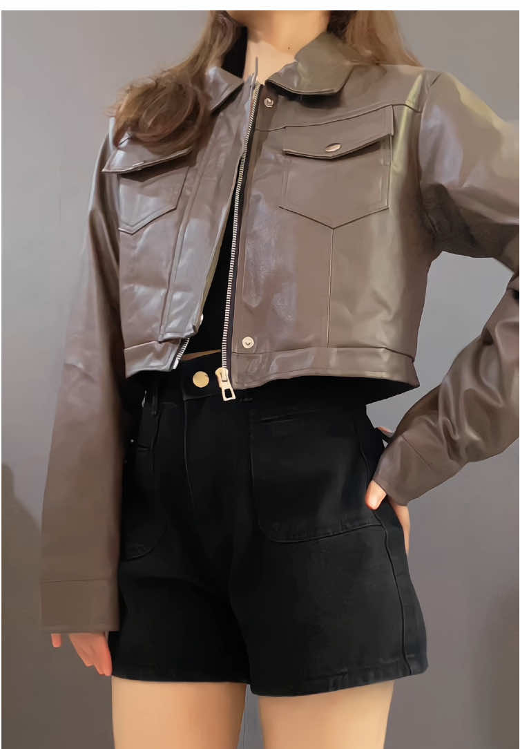 Áo khoác da croptop 2 lớp #aokhoacda #aodacroptop #áoda #áokhoácda #thoitrangnu 