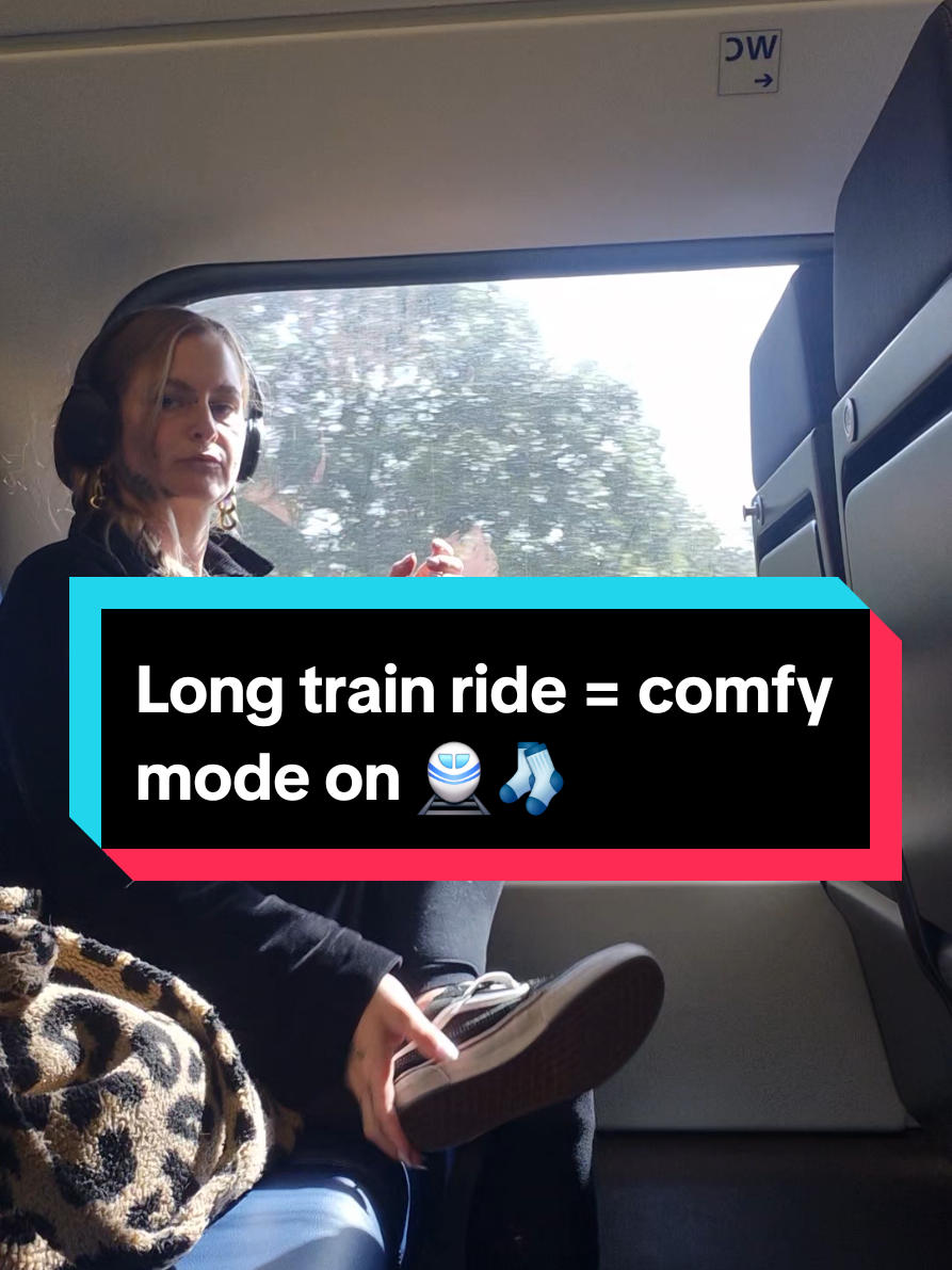Getting cozy on the train – shoes off, socks off, and just enjoying the ride   #ravenwalks #followmysteps #viral #vans 