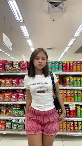 grocery fits 🍒  #babytee #fittedtop #basictops #puffyshort #coquetteshorts #bloomershorts #statementshirt #fyp 