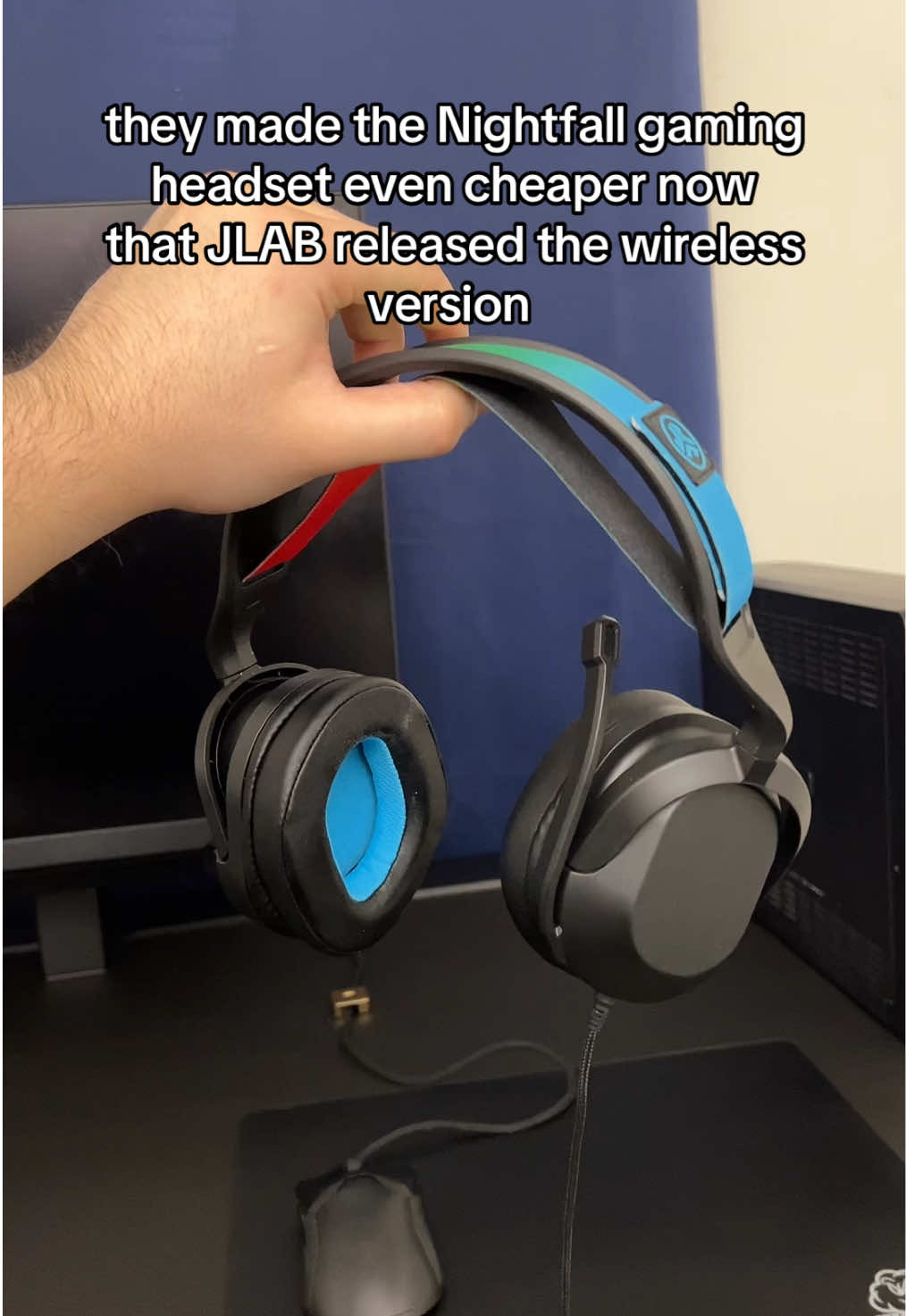 Tagged the wired headset, but check their shop to find the wireless version of the JLAB Nightfall gaming headset 