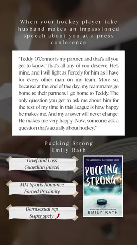 ✨ AVAILABLE NOW ✨ ARC Review - 4.25 ⭐️ 4 🌶️ I didnt expect this book to draw out a lot of emotions out of me but I'm not mad at it. This is my first Emily Rath book and honestly, I thought it was a great intro to her writing and books. I have been seeing this series on socials but because I dont really enjoy Why Choose romances, I've kinda avoided it. I did get this ARC and I'm so glad I applied because I truly enjoyed and loved this book. This is Book 4 of the Jacksonville Rays series and it's about Henrik, a hockey player on that team and Teddy, who was once an intern PT but now back on the team as  a doctor after 6 years. Tragedy struck Henrik that forced him to come back to Sweden and become a guardian for his niece Karolina (who was injured in an accident that killed her mom, Henrik's sister). Teddy went with him for support but they ended up faking a marriage so Henrik's custody case to bring Karo back to the US. What's interesting about this is at the start of the story, we know Teddy has a bigtime crush on Henrik back in his intern days. Of course with forced proximity, Teddy and Henrik fall in love and the rest is history.  I absolutely loved Teddy. He is the perfect mix of a strong and sassy character but also was not afraid to show his vulnerabilities. I love his inner monologues and just his personality overall. It was so easy to root for him because he was just a good person. Henrik was a little tough to connect to but then as the book goes on and he start to peel some of his layers, I kinda understand why he was the way he was. I love that this was a slow burn. I felt like their journey together as a couple was fleshed out and they took their time. Eventhough Teddy was in love with Henrik from the start, Henrik was not there yet and I like that he developed all these feelings gradually and we can see from the book where he starts to look at Teddy differently. Love them as a couple. When the spice did hit, it was really hot. I also loved Karo and her interactions with her Uncle and Teddy. There's a lot of scenes in this book that made me teary eyed but most of them are mostly when the MCs were expressing their love and concern for Karo.  Not the author's fault but because I have not read the previous books, it was hard to keep track of the other chracters especially figuring out who was with who. Haha the first book was a why choose with 3 guys and the 3rd book is with 2 guys. I was interchanging Poppy and Rachel at times. I also got confused because both of them were also pregnant in the book.  Overall, this was such a happy surprise for me. I enjoyed the book, the characters, even the annoying teammates got endearing towards the end.  Thank you @Hambright PR and @BetweenTheChapters for the advanced copy in exchange for my thoughts! #BookTok #bookquotes #newrelease #bookreview #puckingstrong 