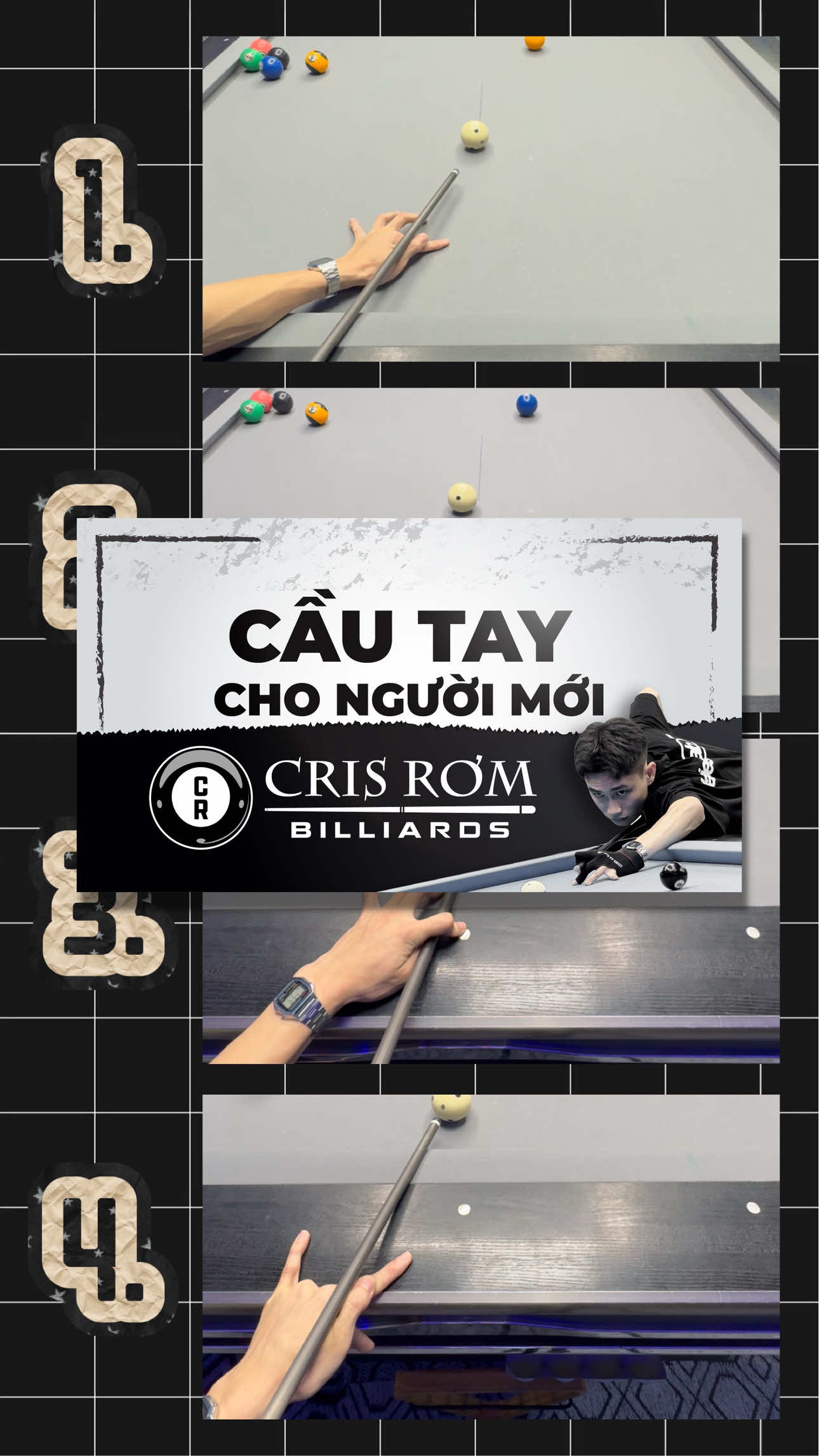 Cầu tay Bi-a cơ bản. P1 #crisrombilliards #hocchoibida #cautay #cachchoibida 