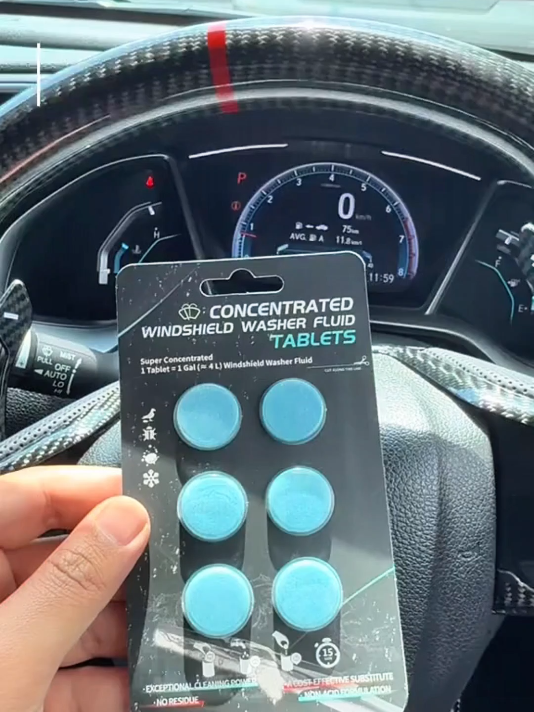 🚗💦 Masukkan 1 tablet je dalam tangki wiper 👉 terus larut & cermin clear macam baru! #fyp #cleaningtok #carcleaning #wiper #washerfluid