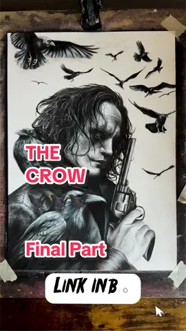 The final part of my Crow 🐦‍⬛/ Brandon Lee, Eric Draven inspired design. This one was a really fun project lots of creative freedom, and aside from a hiccup with the revolver, everything went smoothly. Wrapped it up in around 25 hours, give or take. Hope it was worth the effort! #thecrow #drawingtutorial #darkart #illustrations #mixedmediaart 