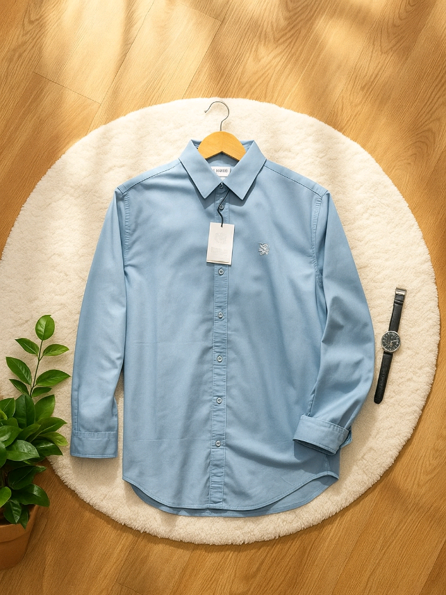 Kemeja Giordano Pria 3D Premium Kerah Polos Lengan Panjang Slimfit Hitam Basic Casual