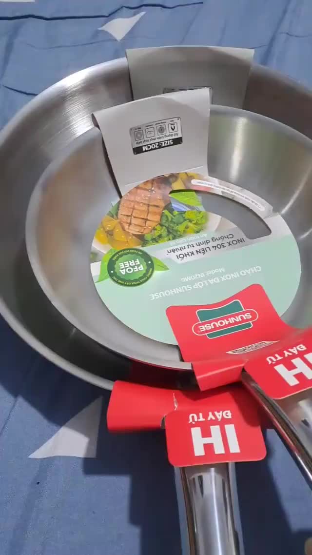 CHẢO INOX ĐA LỚP SUNHOUSE IN16/IN18M6/IN20M6,/N24M6/IN26M6/IN28M6, inox liền khối siêu bền bỉ, dùng mọi loại bếp 