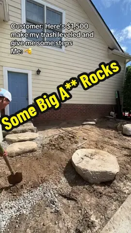 Leveled, clean, and functional- @Techo-Bloc Blue Grande Slabs with boulder steps to tie it all together. #DIY #foryou #hubbywifey #landscaping #neighbors #hardscape #trashcan 