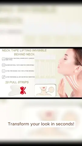 Instant Neck Lift Tape, Neck Tape Lifting Invisible Behind Neck for Women, for Necks Face Jaw (4 Elastic Bands + 20 Replacement patches) #beautyhacks #stretchmarksbegone #microneedlingbeforeandafter #facelifttape #healthandbeauty #beautyonthego #necklifttape #neckskincare #alignersbeforeandafter #necktighteningcream