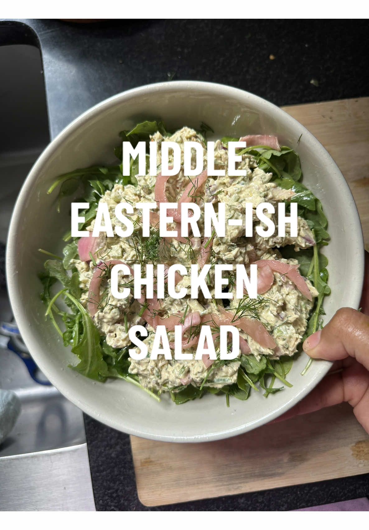 middle eastern-ish chicken salad for a quick lunch!! i love quick 15 minute meals like this and a chicken salad has always been my go-to whenever i have some cold leftover chicken from something.  since i had a lot of loose ends laying in the fridge, i decided to put it all into a yummy salad and it was soooo good- wow i might make all my chicken salads like this now.  it’s spicy, herby, garlicky, and so yummy- the full recipe is on my substàck, link is in my bio!  #lailaspantry #chef #middleeasternfood #chickensalad #quickrecipes 
